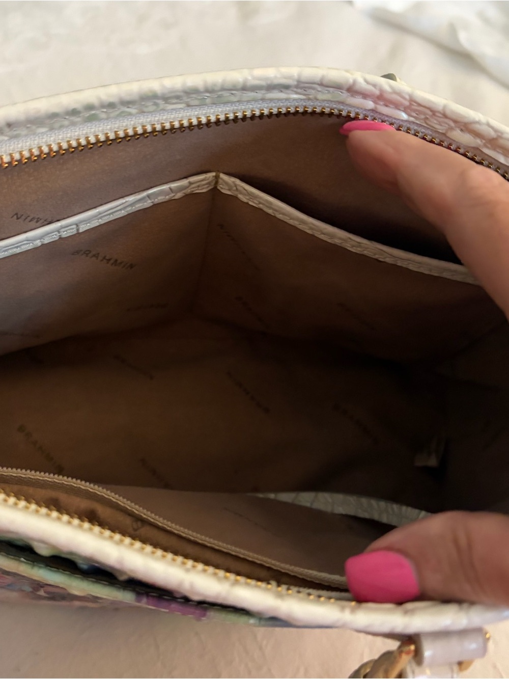Brahmin White Croc-Embossed Tote with Multicolor Prism Ombre Melbourne Design - Picture 6 of 6